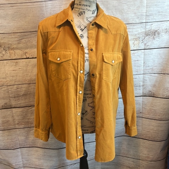 Elliott Lauren Corduroy Shirt Snap Front Closure Relaxed Fit Size XS Gold - Picture 7 of 9